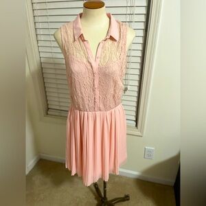 H&M size 12 Peach Lace Overlay Pleated Dress